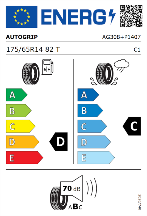 Tyre Label for Autogrip P308 Plus 175/65R14 82T