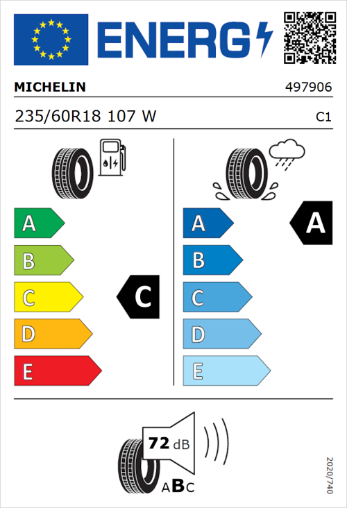Tyre Label for Michelin Pilot Sport 4 SUV 235/60R18 107W