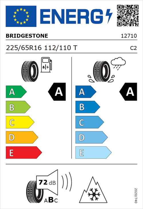 Tyre Label for Bridgestone Duravis R660 225/65R16 112/110T