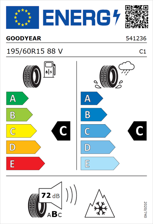 Tyre Label for Goodyear Vector 4Seasons Gen-2 195/60R15 88V