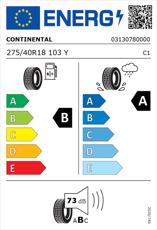Tyre Label for Continental Premium Contact 7 275/40R18 103Y