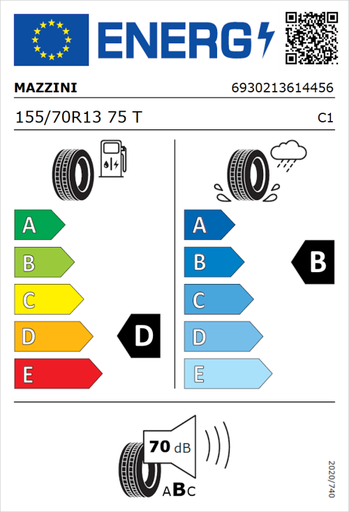 Tyre Label for Mazzini Eco 603 155/70R13 75T