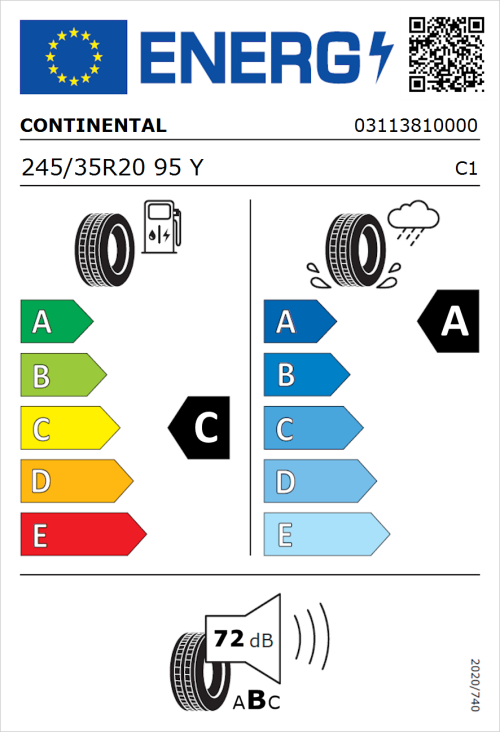 Tyre Label for Continental SportContact 7 245/35R20 95Y