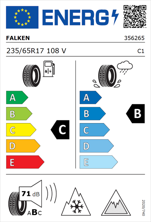 Tyre Label for Falken Euroall Season AS220 PRO 235/65R17 108V