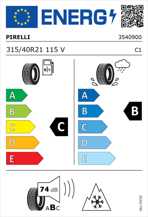 Tyre Label for Pirelli Scorpion Winter 315/40R21 115V