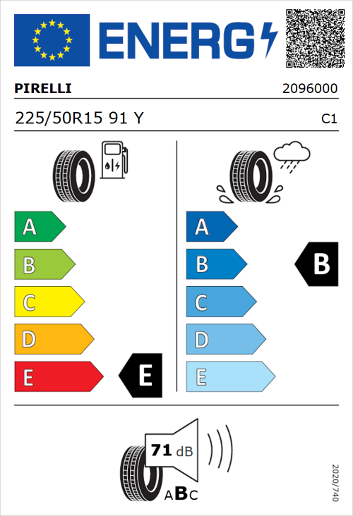 Tyre Label for Pirelli P Zero Nero 225/50R15 91Y